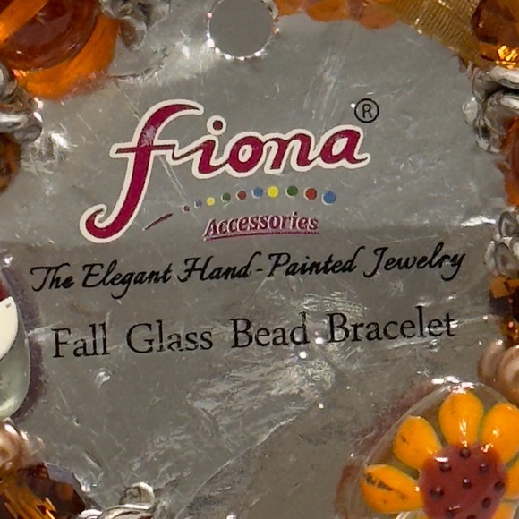 Fiona Bracelet Stretch Glass Beads Hand Painted Amber Color Daisys Clown Face - Picture 3 of 8